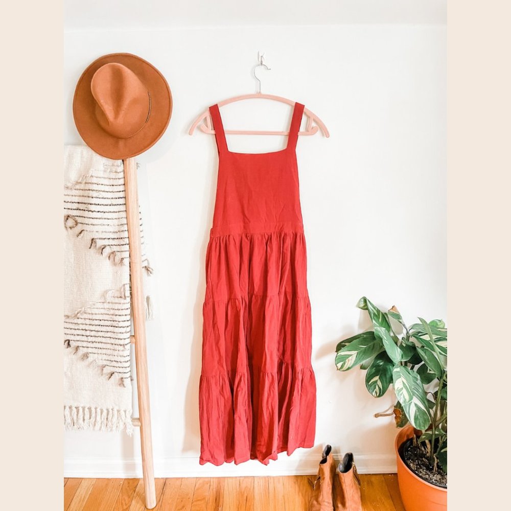 Polagram Square Neck Pinafore Apron Dress